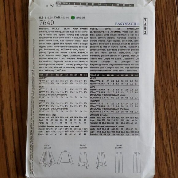 Y2K Vogue Pattern 7640 Extended Collar Open Jacket Asymmetrical Skirt 8 10 12 - Picture 4 of 4